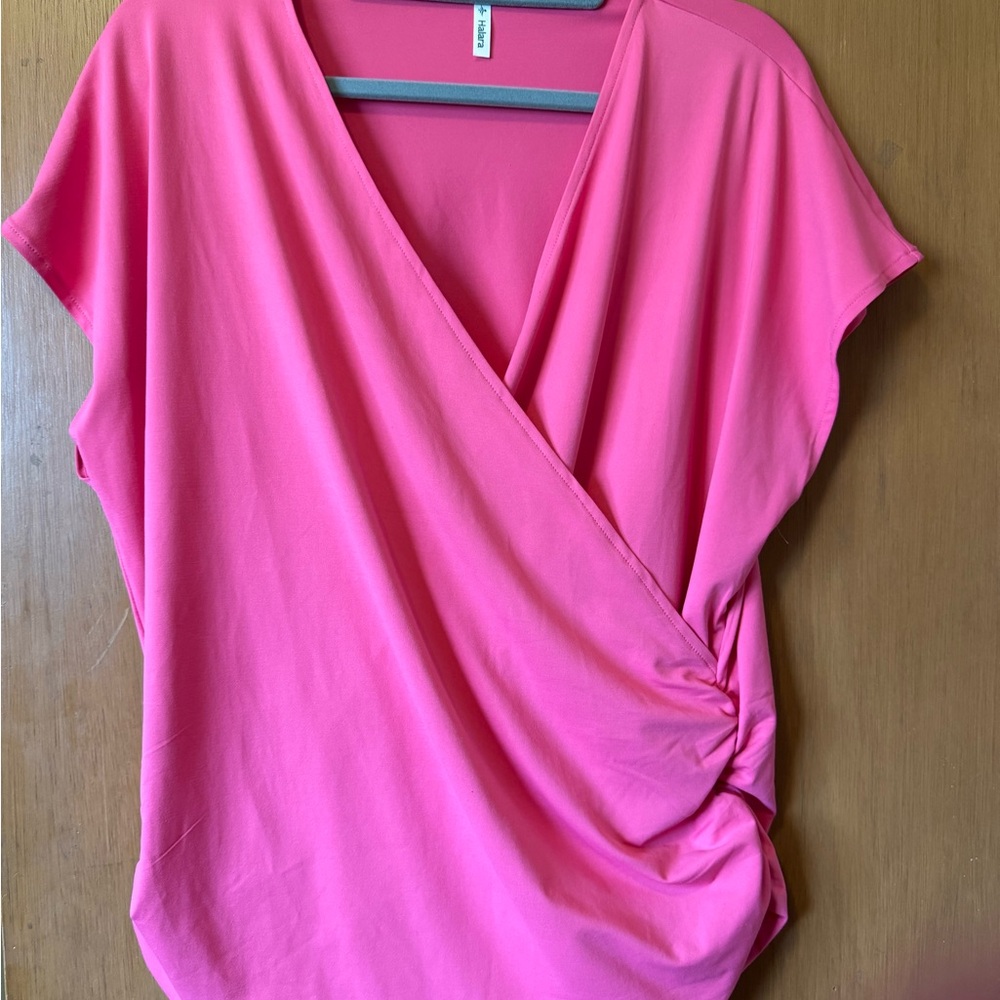HALARA Pink Draped Surplice Knot-Detail Top